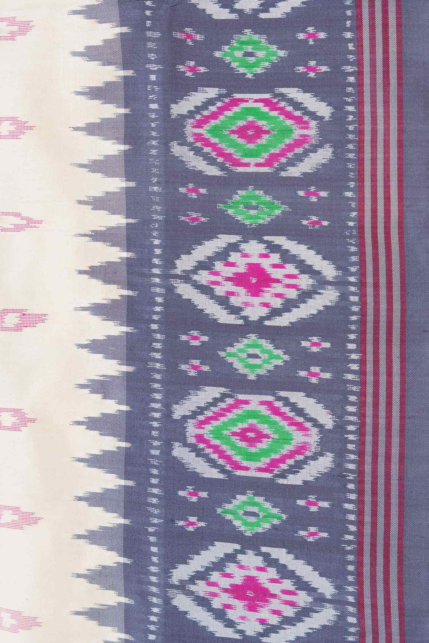 Off White Dual Tone Double Ikat Saree