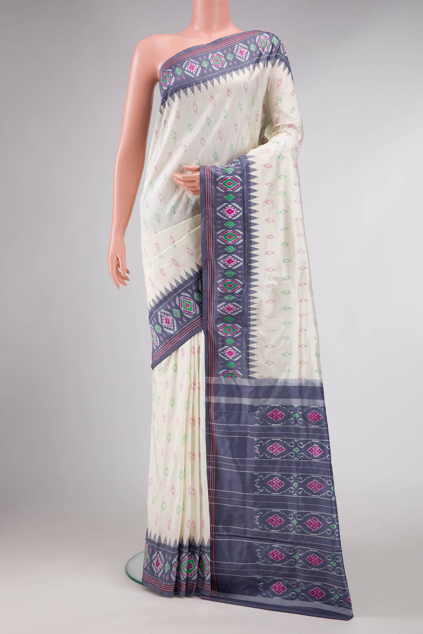 Off White Dual Tone Double Ikat Saree