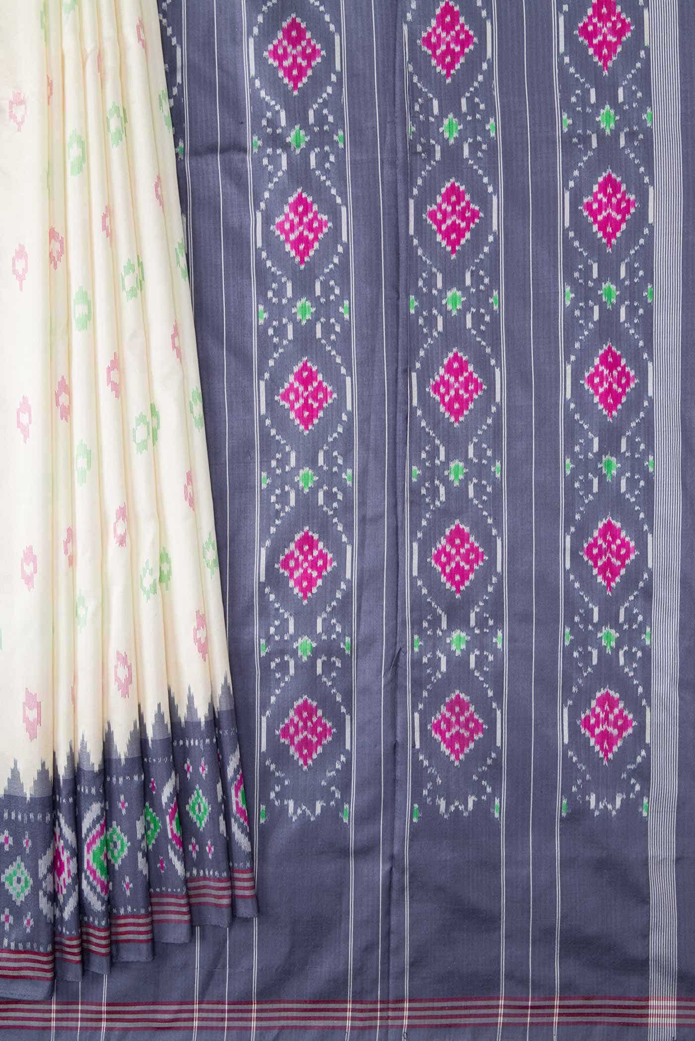 Off White Dual Tone Double Ikat Saree