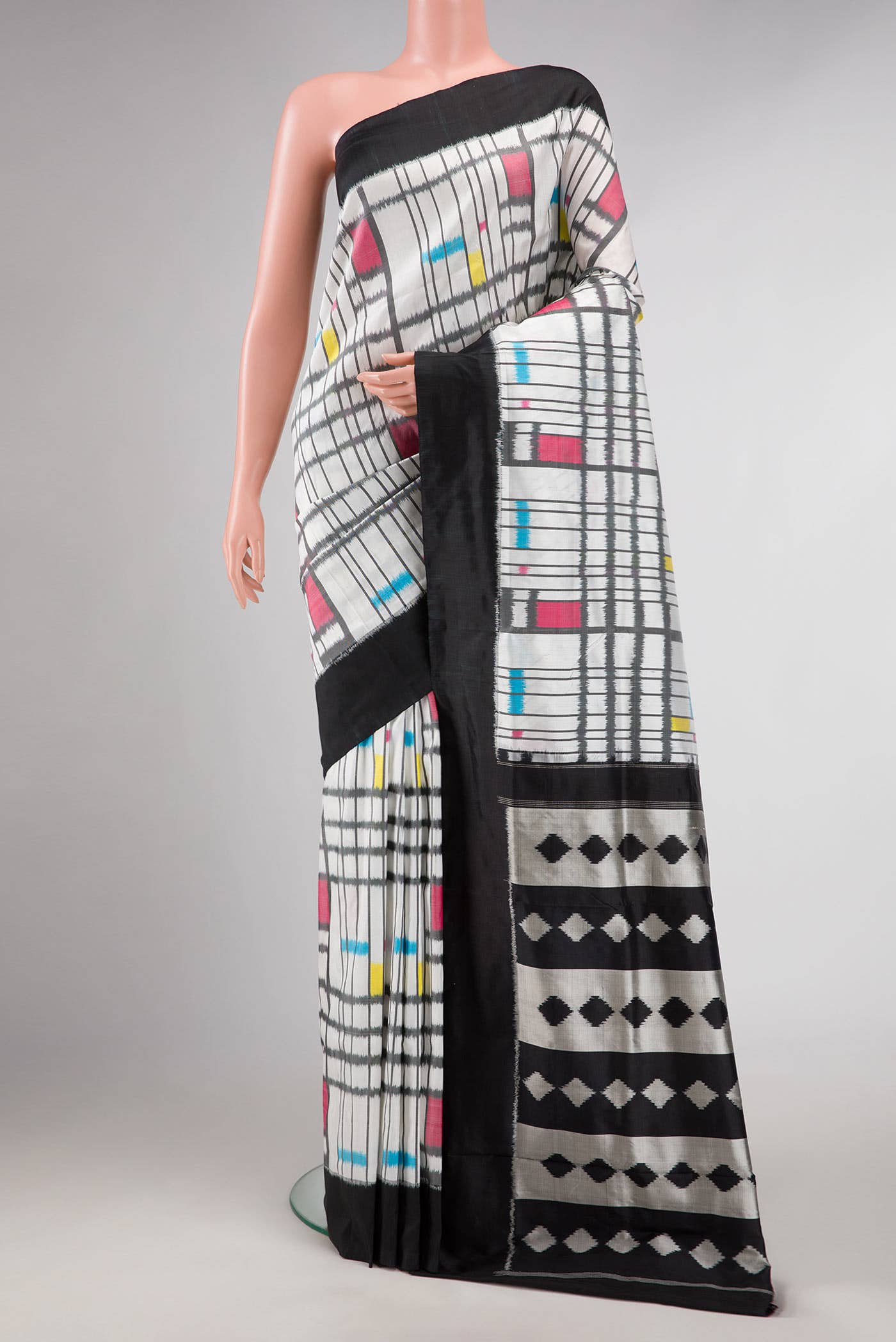 Off White Dual Tone Double Ikat Saree