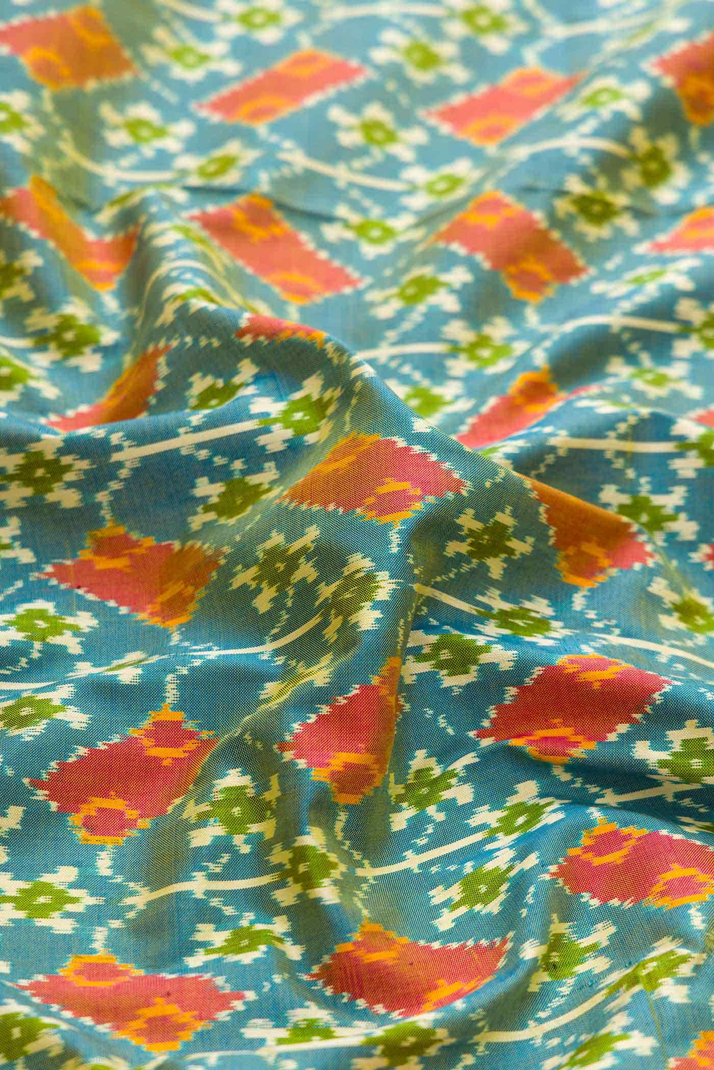 Peacock Blue Dual Tone Double Ikat Saree