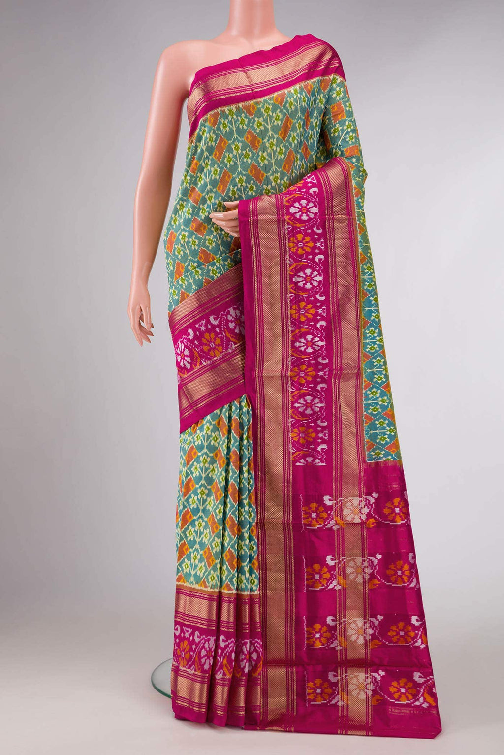 Peacock Blue Dual Tone Double Ikat Saree
