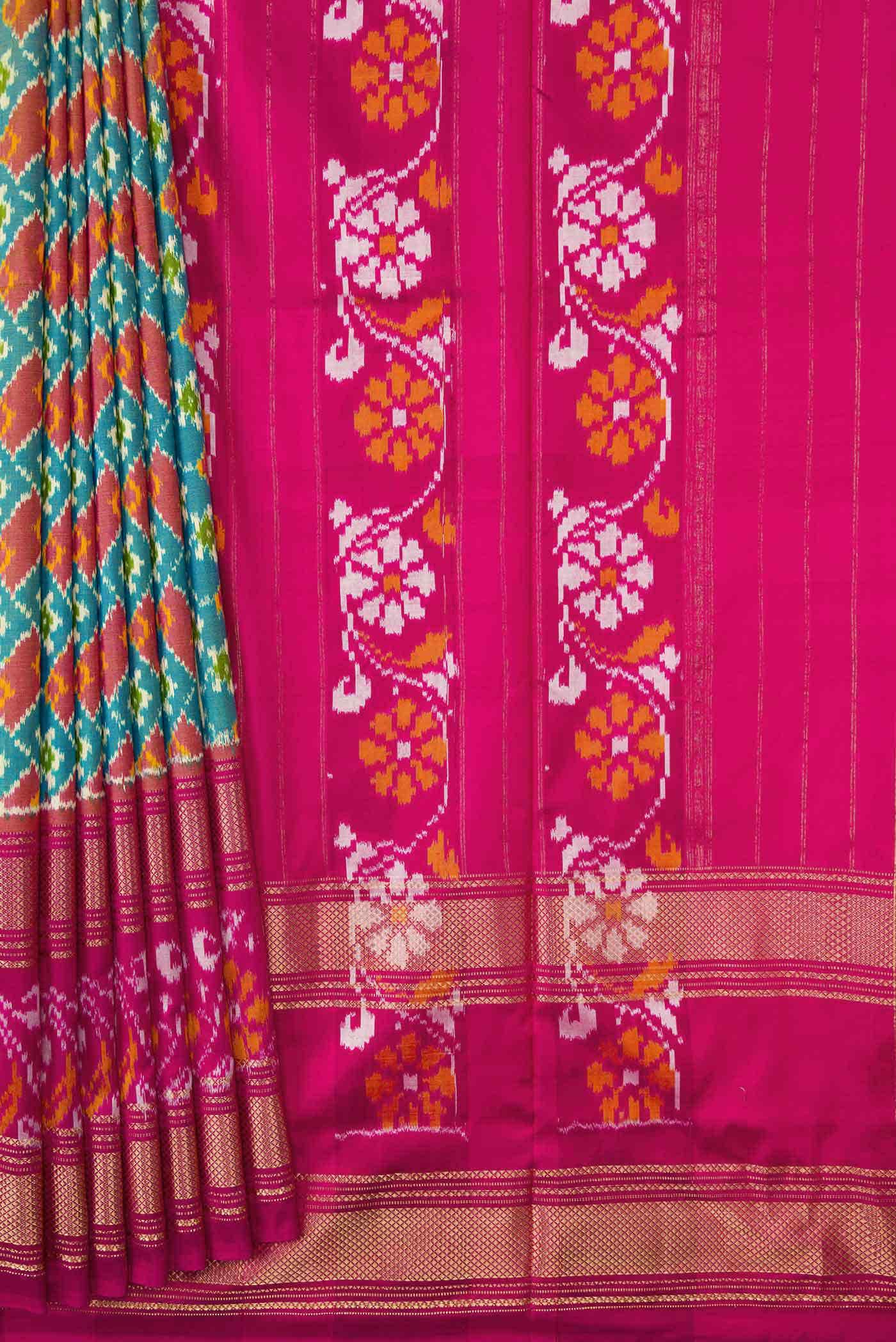 Peacock Blue Dual Tone Double Ikat Saree