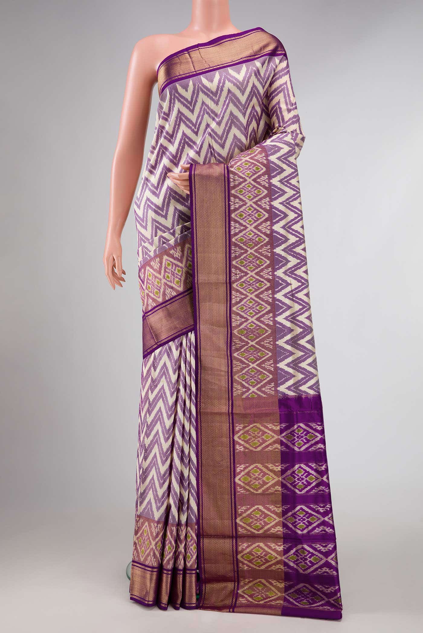 Beige Dual Tone Double Ikat Saree