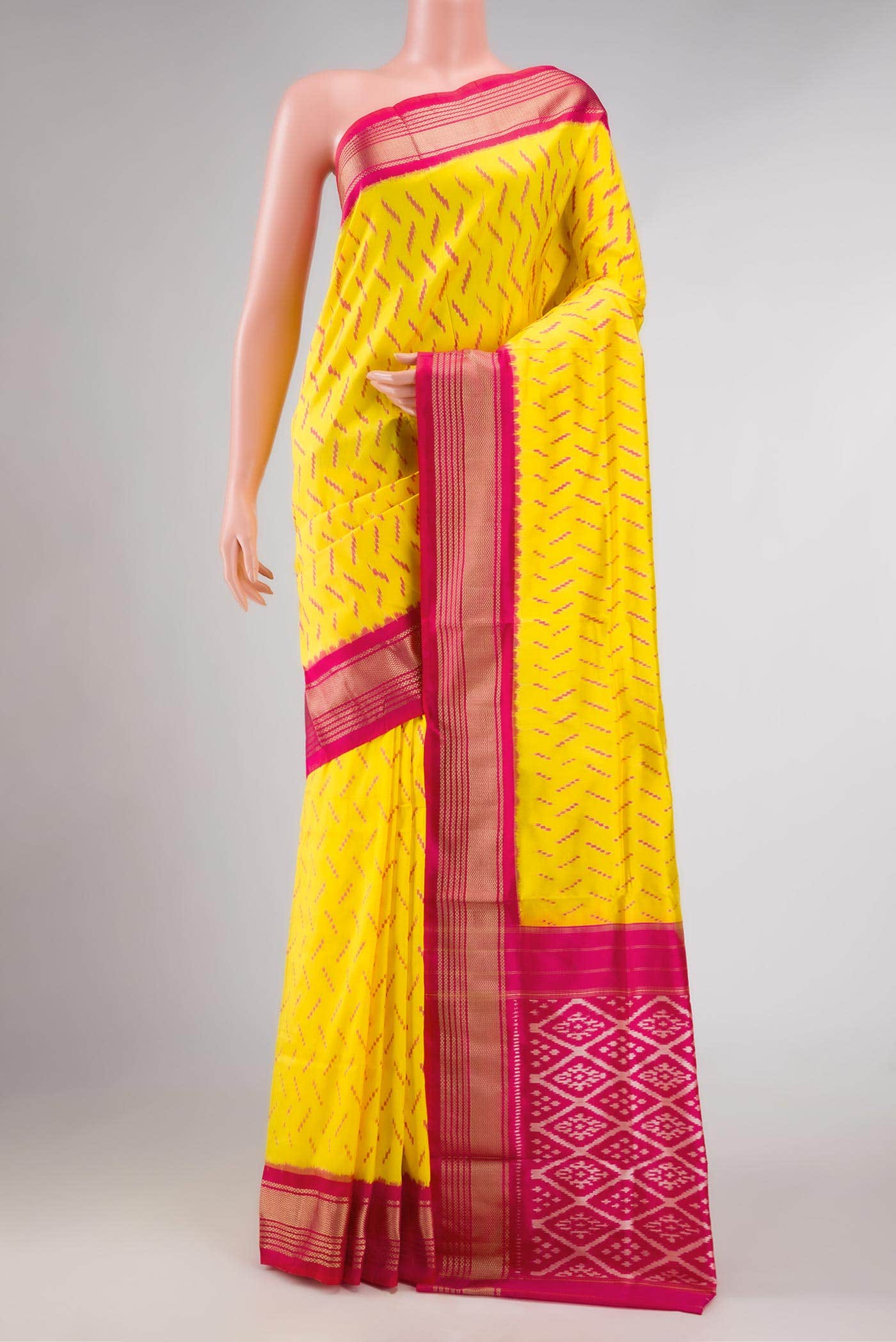 Yellow Dual Tone Double Ikat Saree