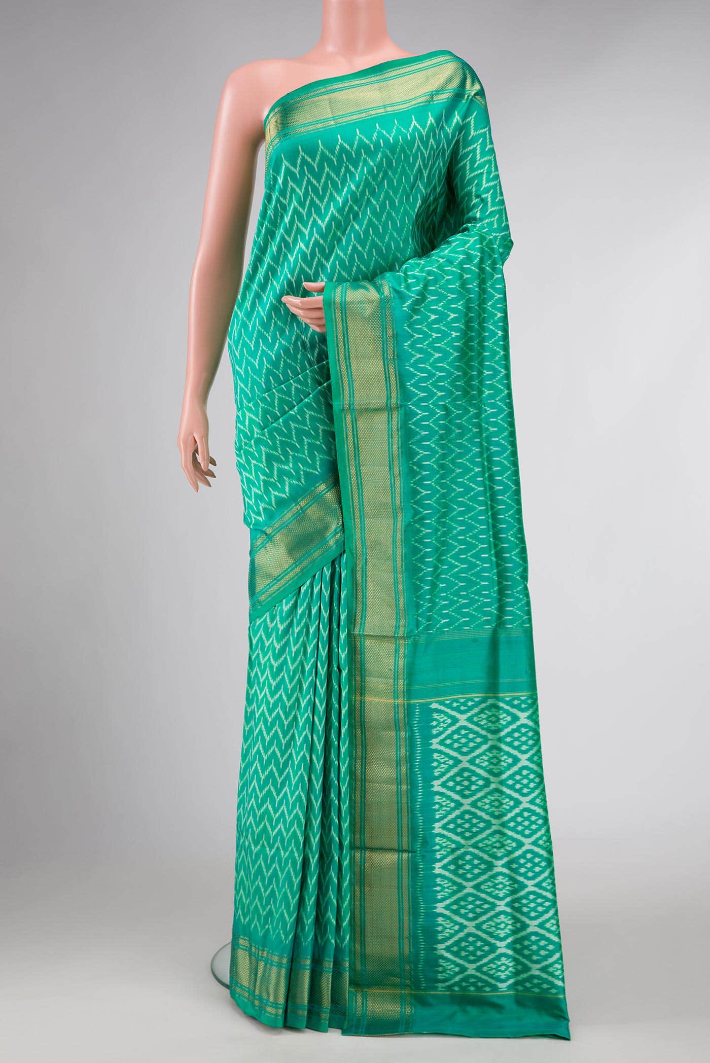 Green Dual Tone Double Ikat Saree