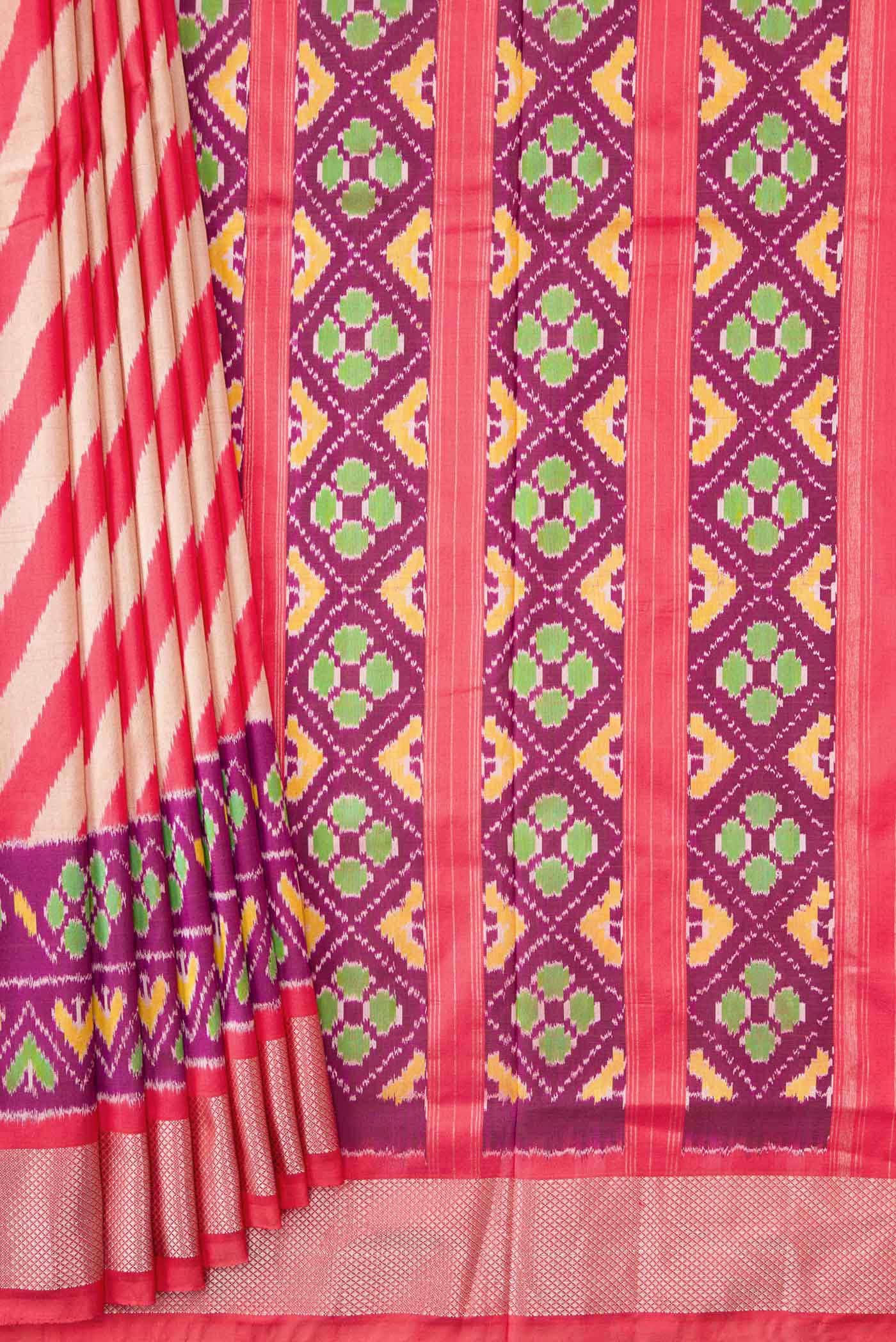 Orange and Beige Dual Tone Double Ikat Saree