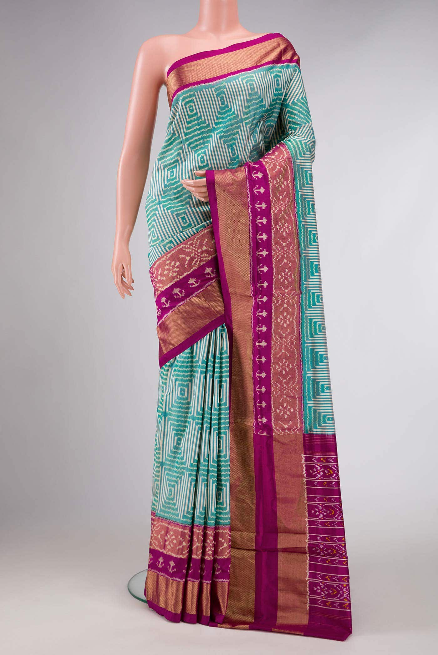 Light Green Dual Tone Double Ikat Saree