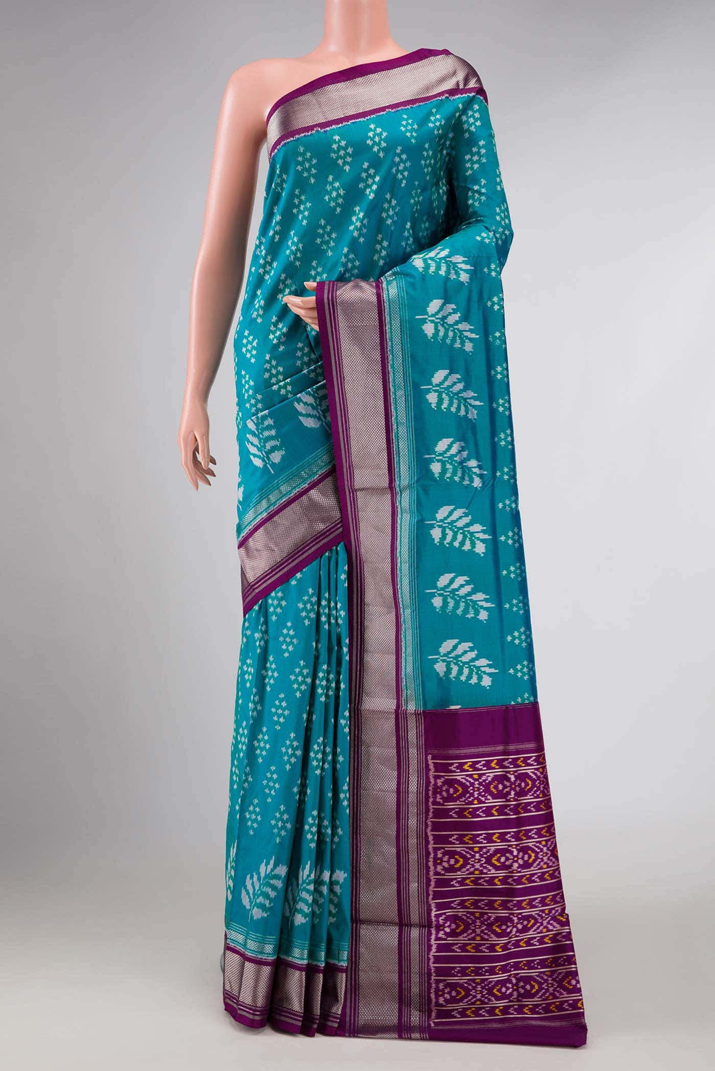 Peacock Blue Dual Tone Double Ikat Saree