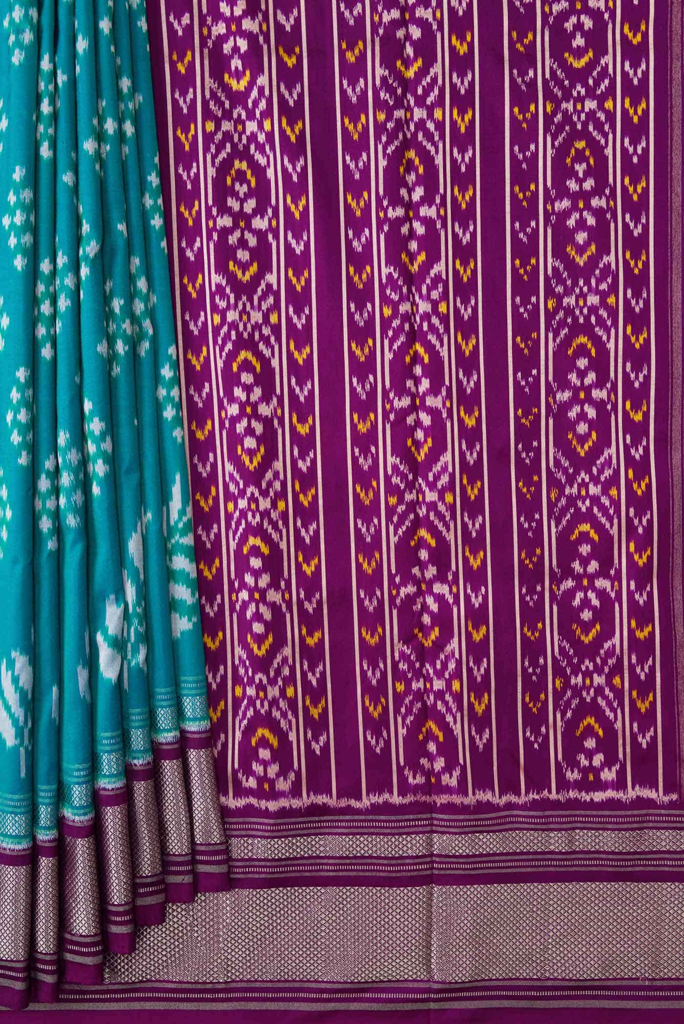 Peacock Blue Dual Tone Double Ikat Saree