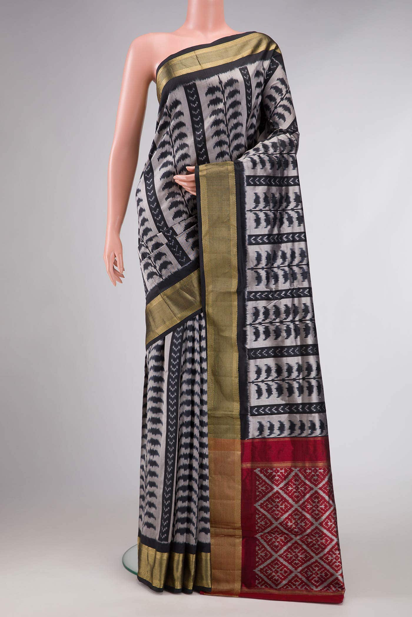 Grey Dual Tone Double Ikat Saree
