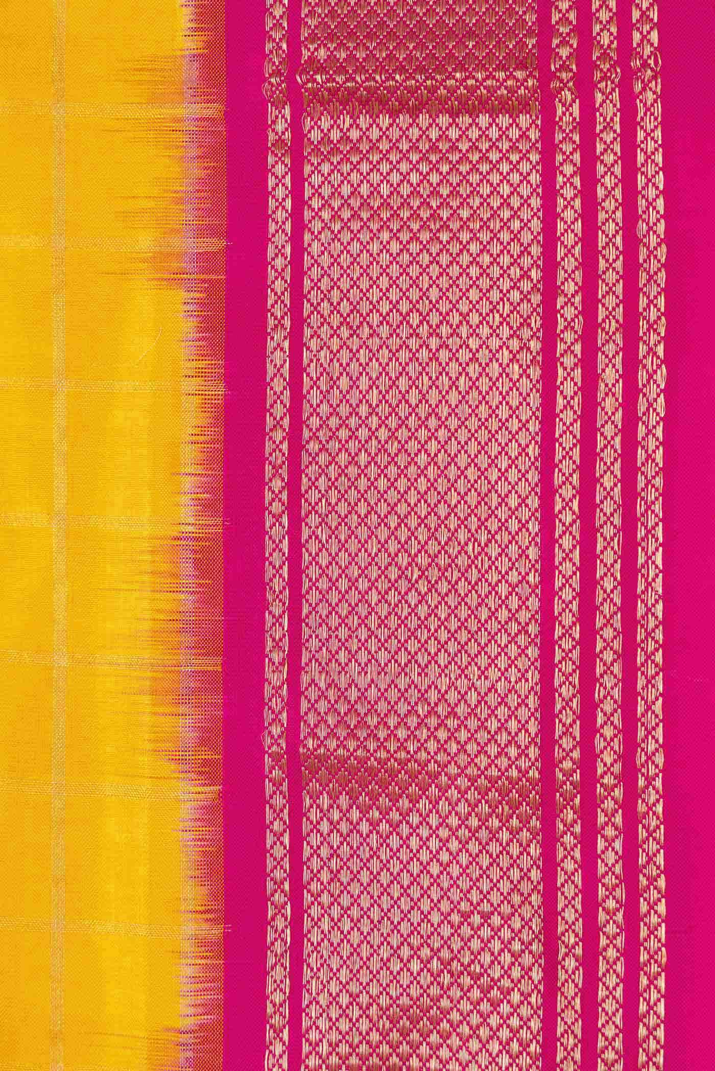 Yellow , Pink and Green Dual Tone Double Ikat Saree