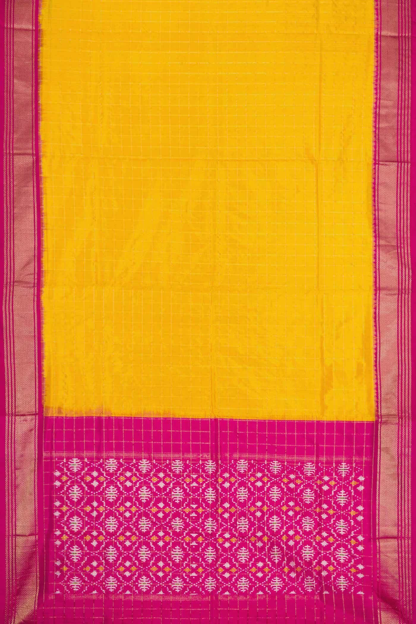 Yellow , Pink and Green Dual Tone Double Ikat Saree