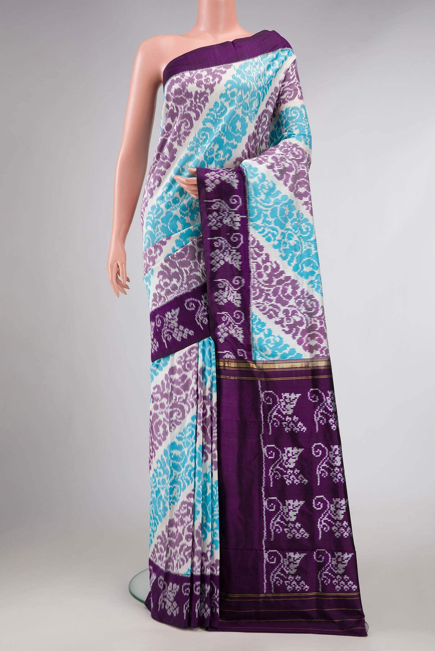 Off White Dual Tone Double Ikat Saree