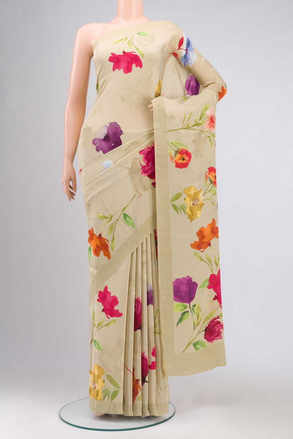 Beige Mysore Crepe Saree