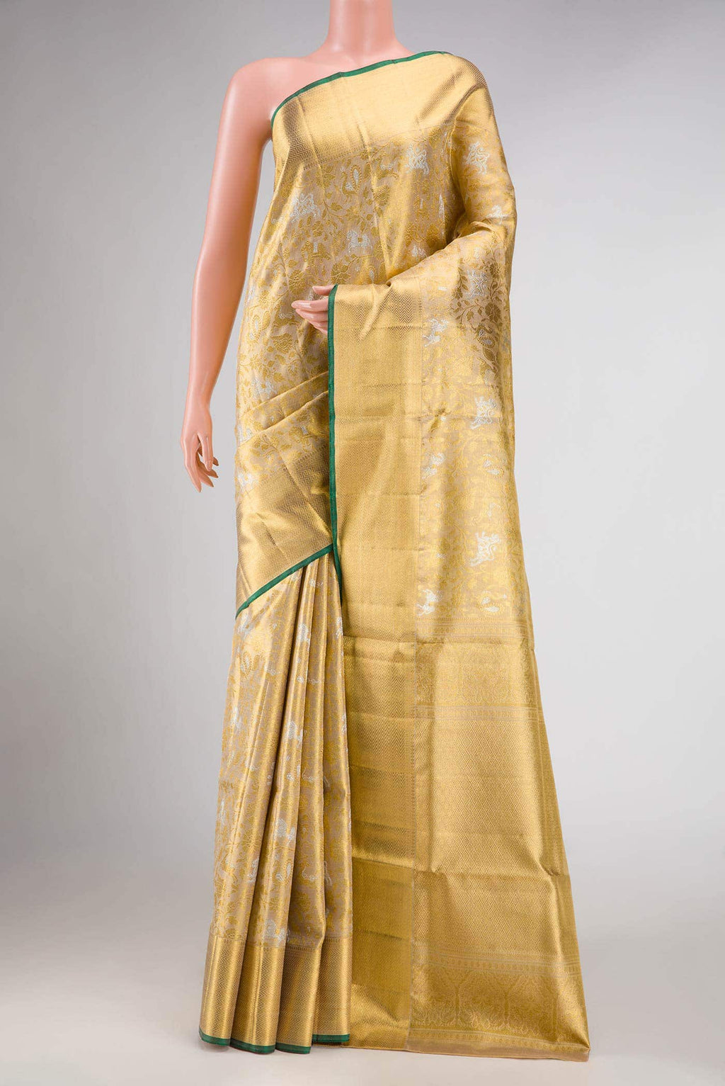 Pure Silk Pure Zari Gold Dual Tone Kanchipuram Tissue Saree