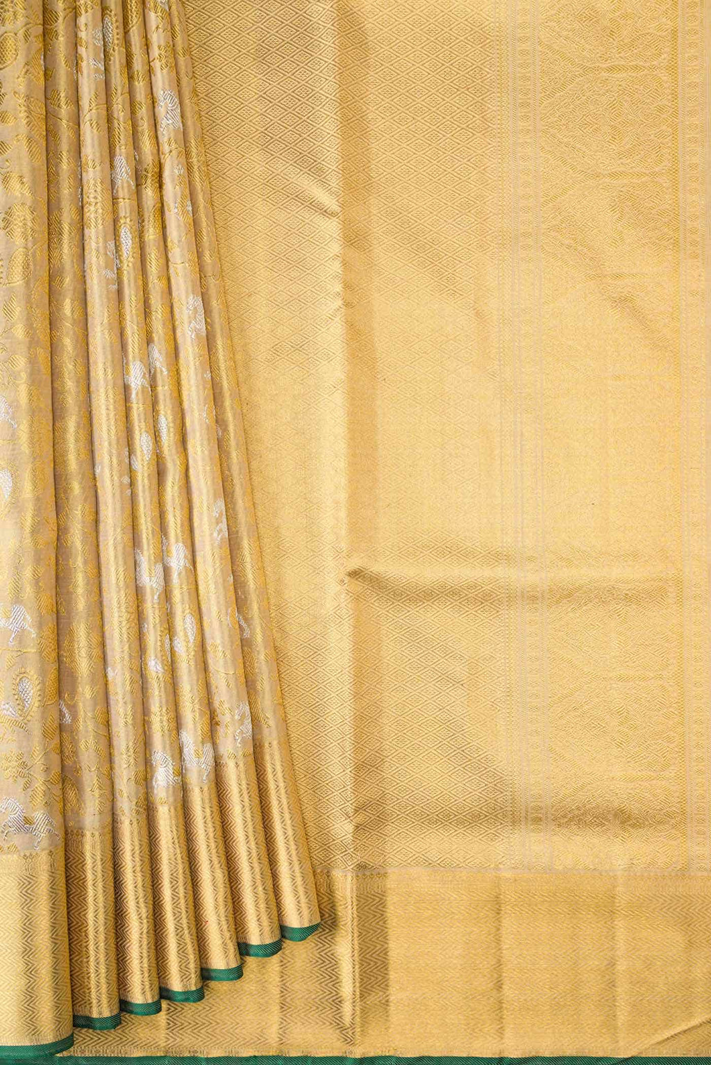 Pure Silk Pure Zari Gold Dual Tone Kanchipuram Tissue Saree