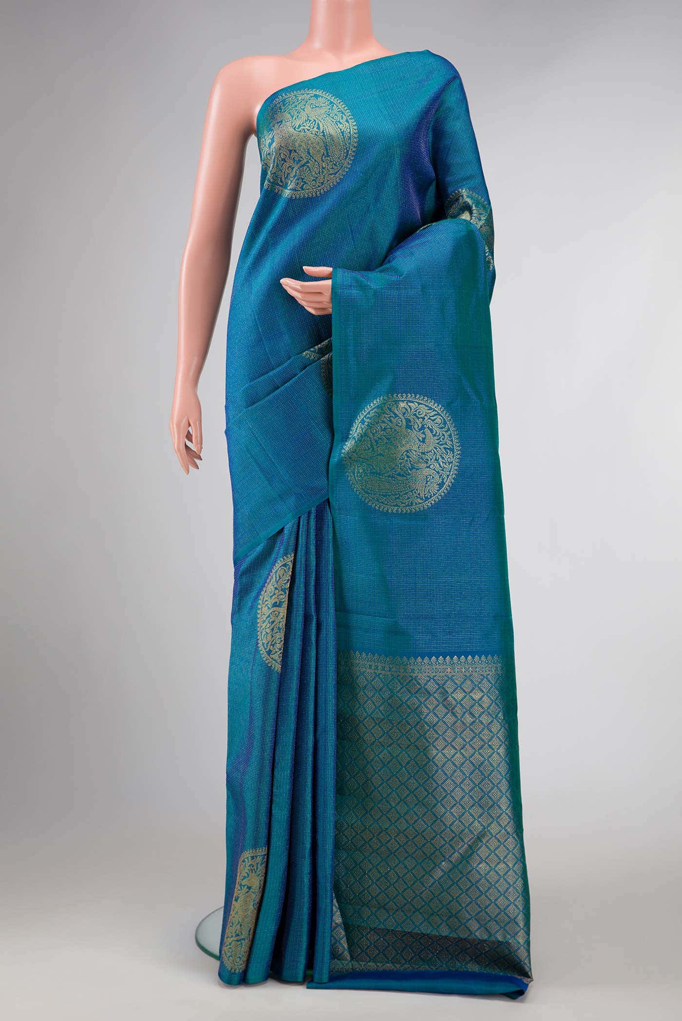Peacock Blue Dual Tone Kanchipuram Silk Saree