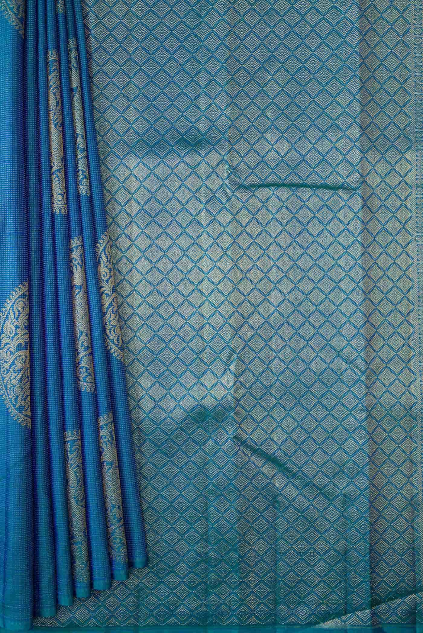 Peacock Blue Dual Tone Kanchipuram Silk Saree