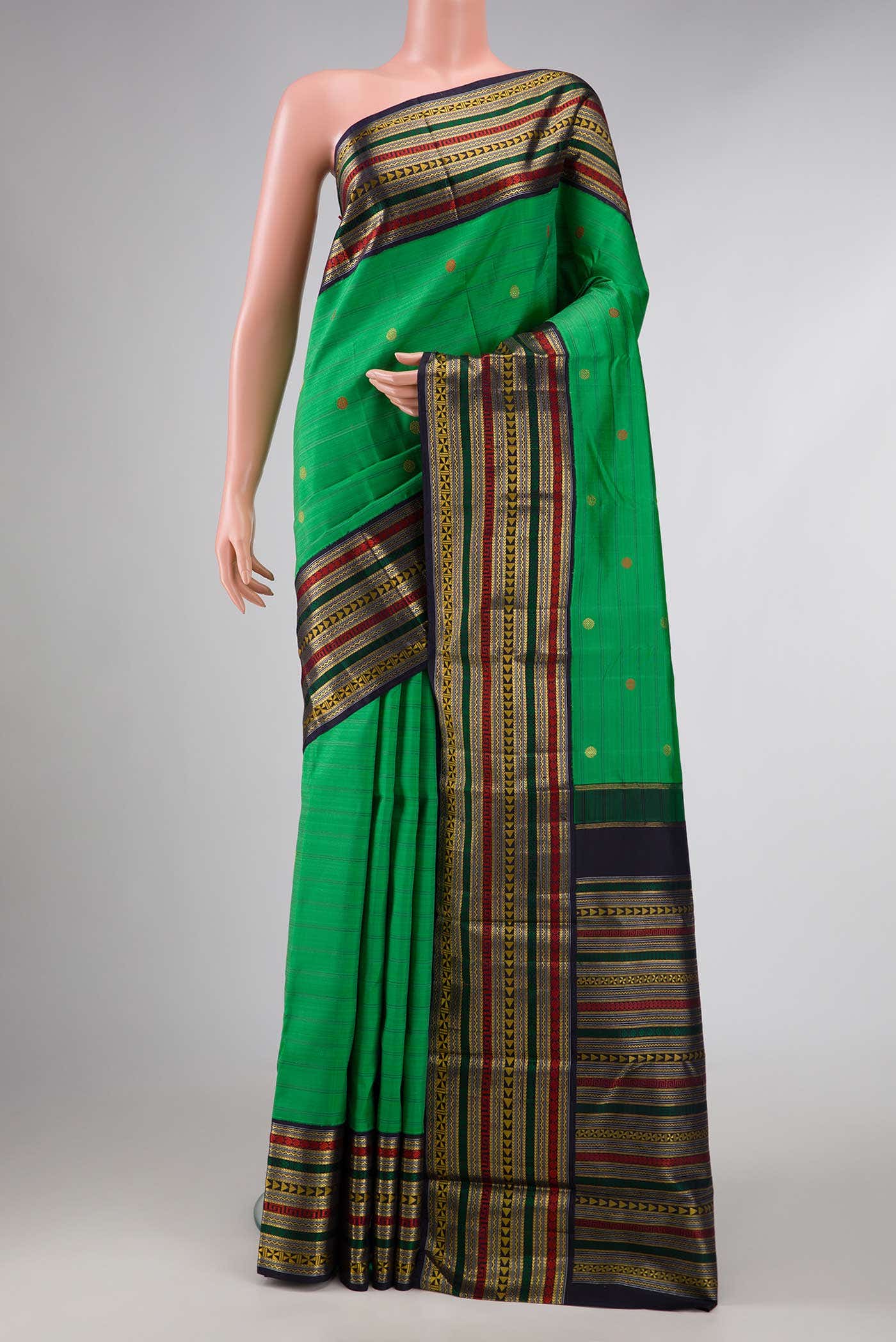Pure Silk Pure Zari Green Dual Tone Kanchipuram Saree
