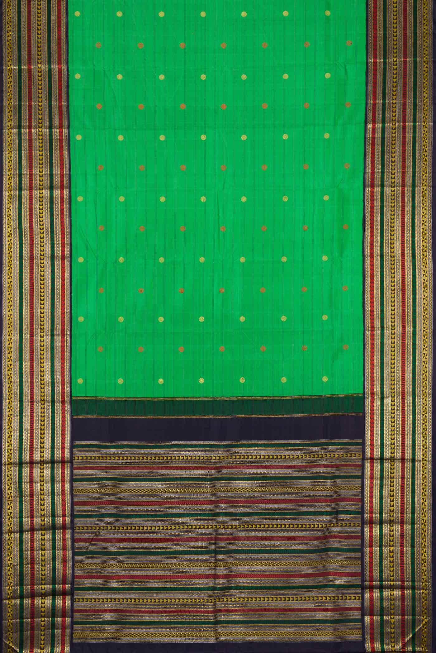 Pure Silk Pure Zari Green Dual Tone Kanchipuram Saree