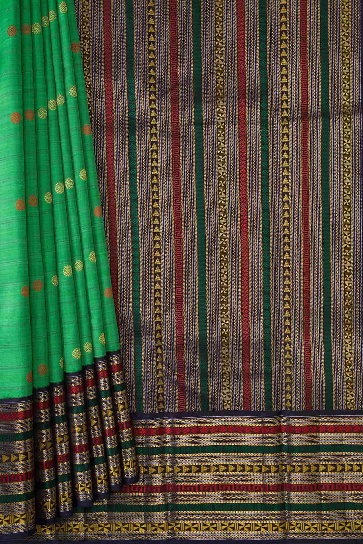 Pure Silk Pure Zari Green Dual Tone Kanchipuram Saree