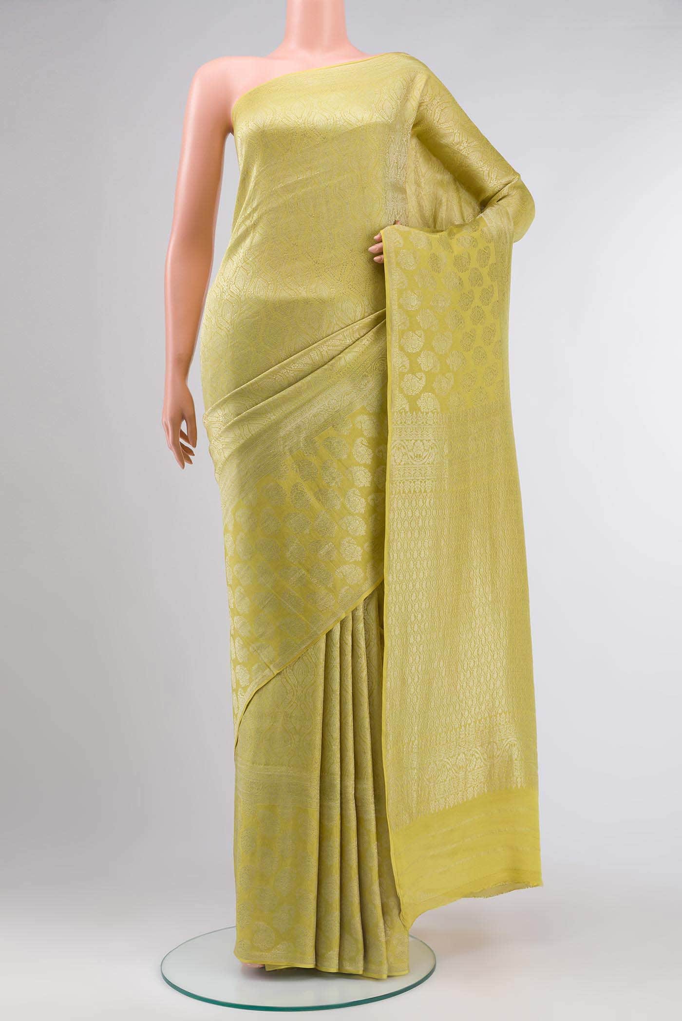 Yellow Mysore Crepe Saree