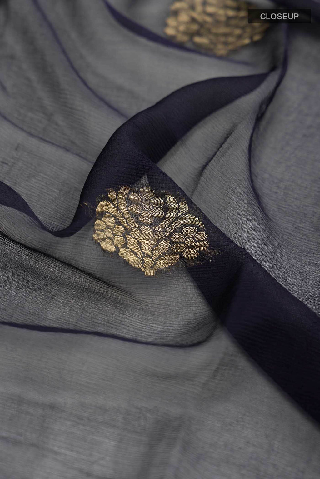 Navy Blue Mysore Chiffon Saree