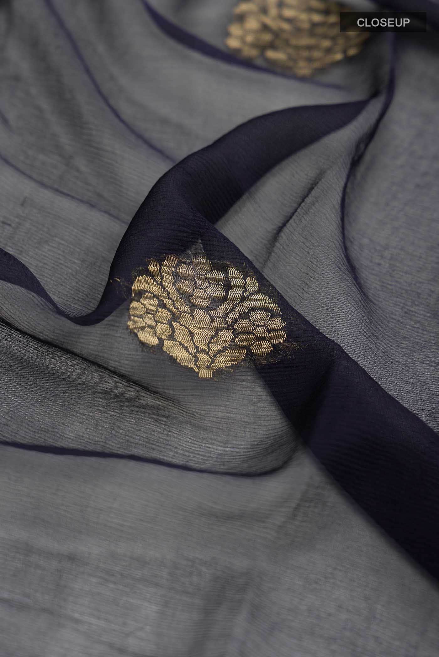 Navy Blue Mysore Chiffon Saree