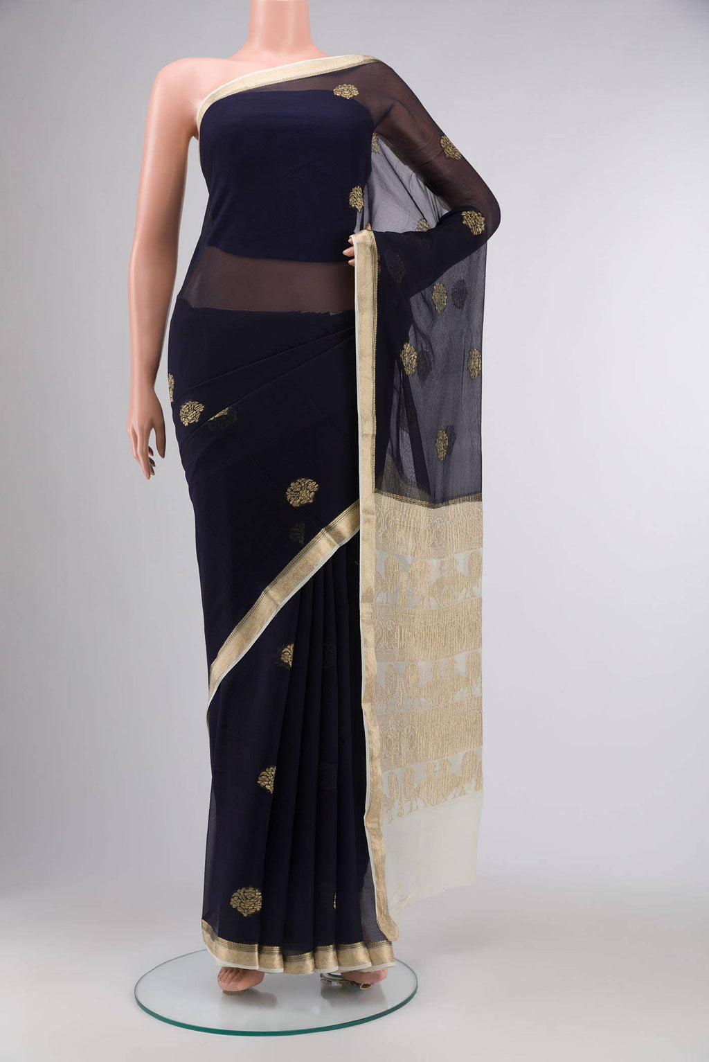 Navy Blue Mysore Chiffon Saree
