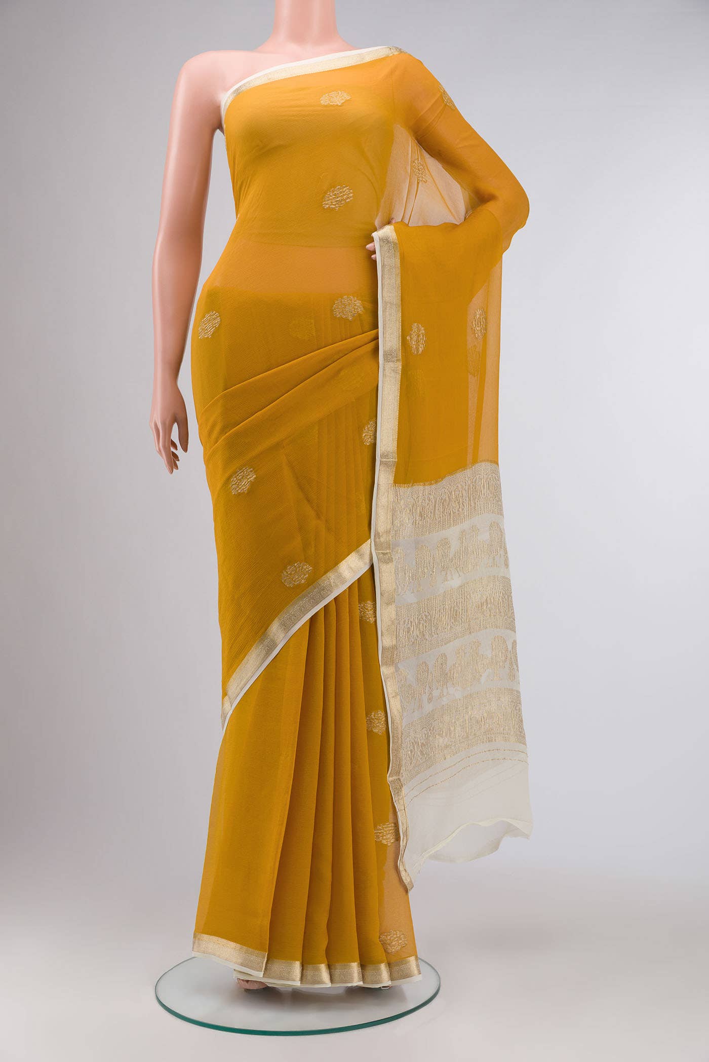 Yellow Mysore Chiffon Saree