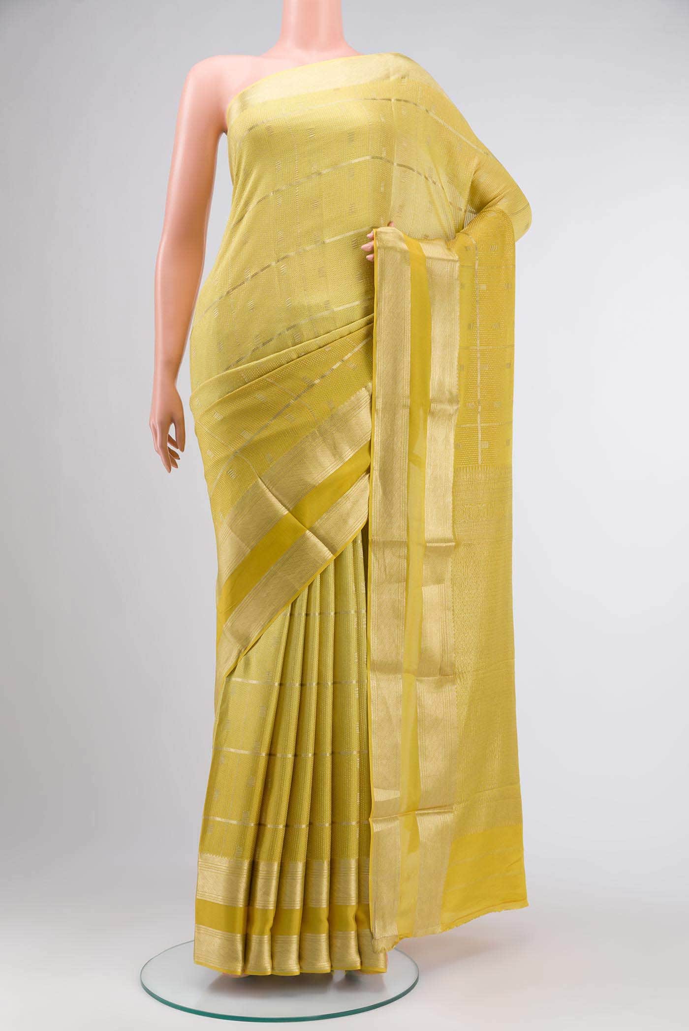 Yellow Mysore Crepe Saree