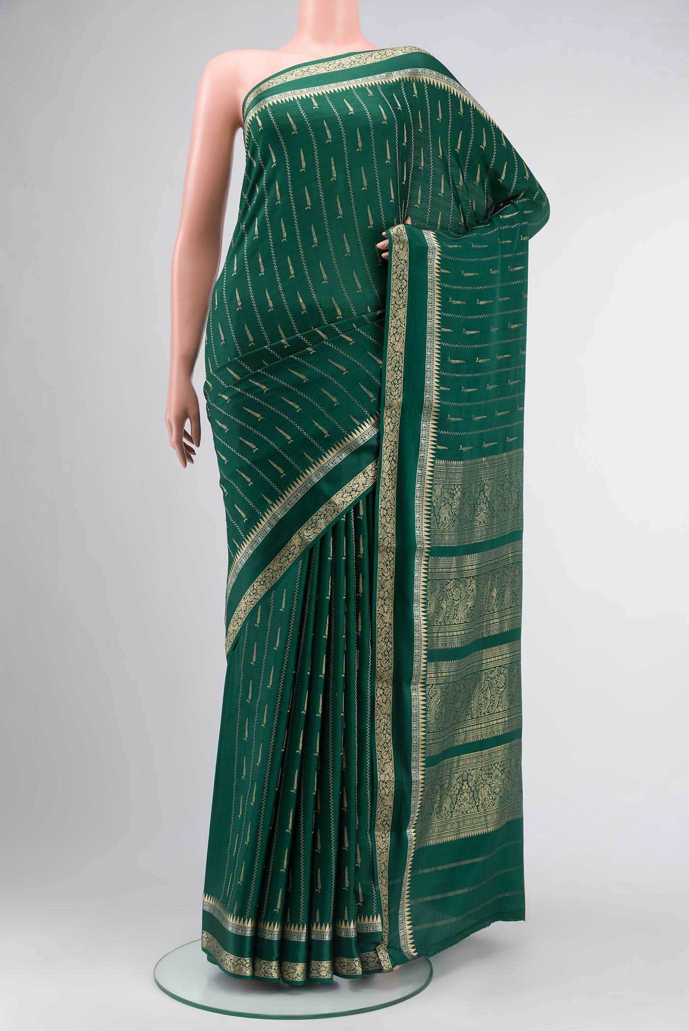 Green Mysore Crepe Saree