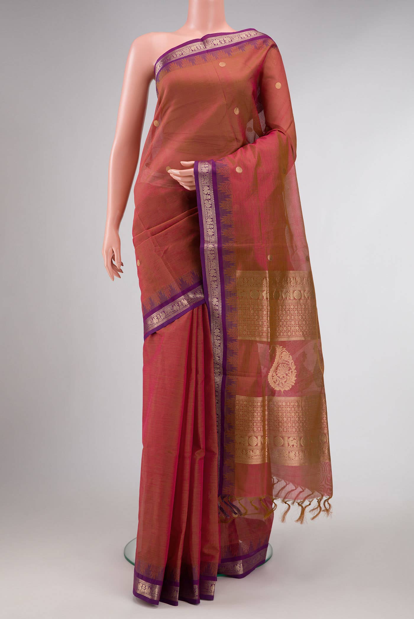 Brown Dual Tone Silk Cotton Saree