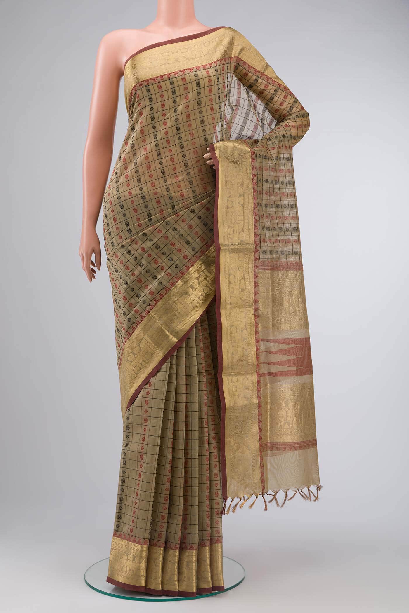 Beige Silk Cotton Saree
