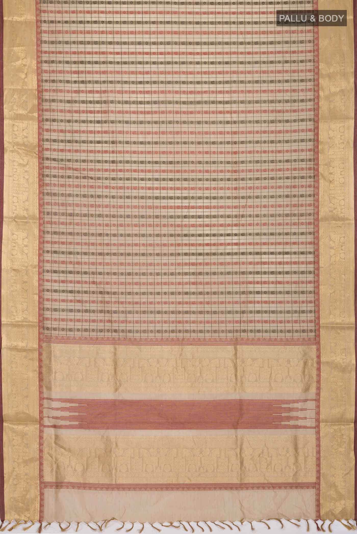 Beige Silk Cotton Saree