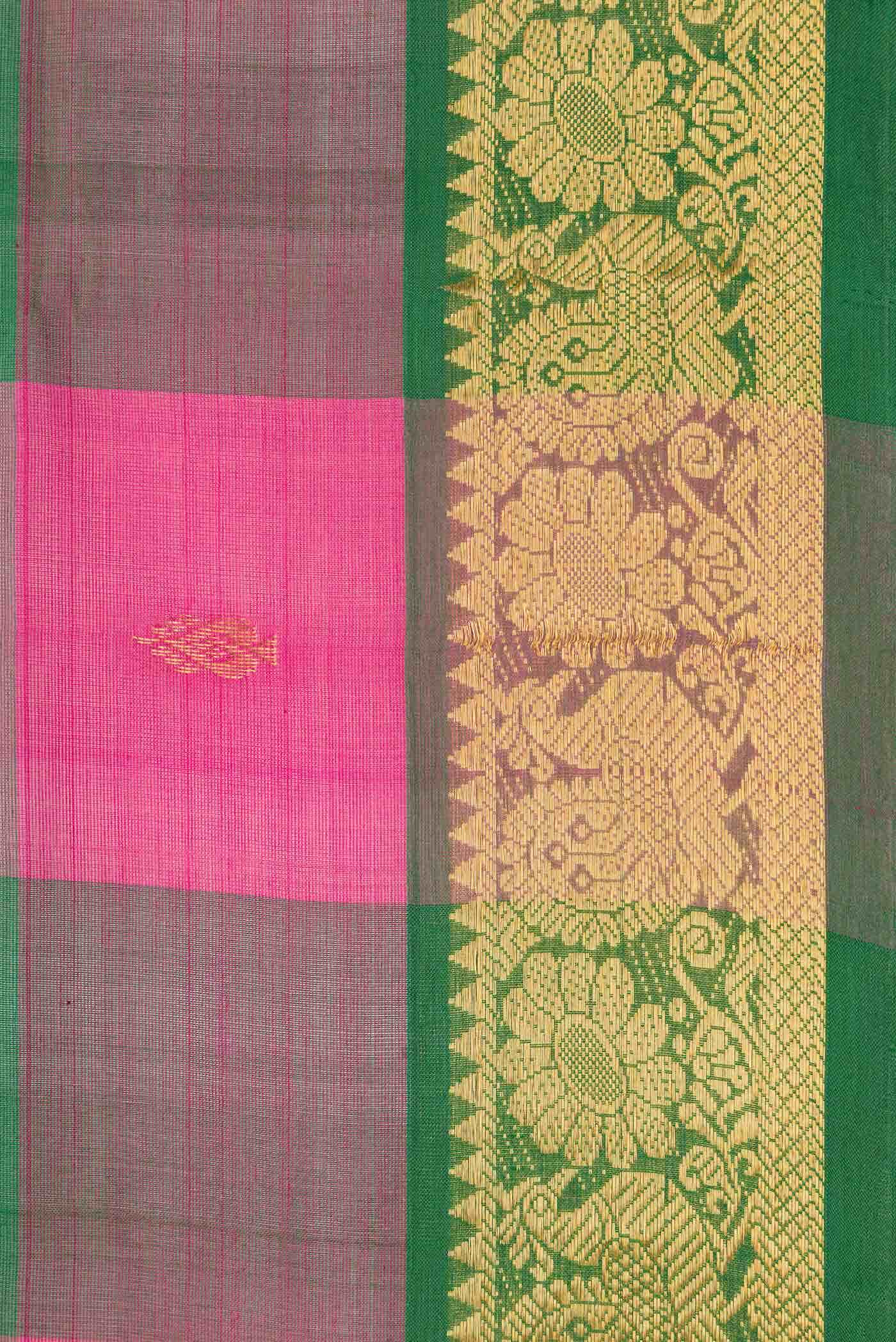 Pink and Green Dual Tone Silk Cotton Saree