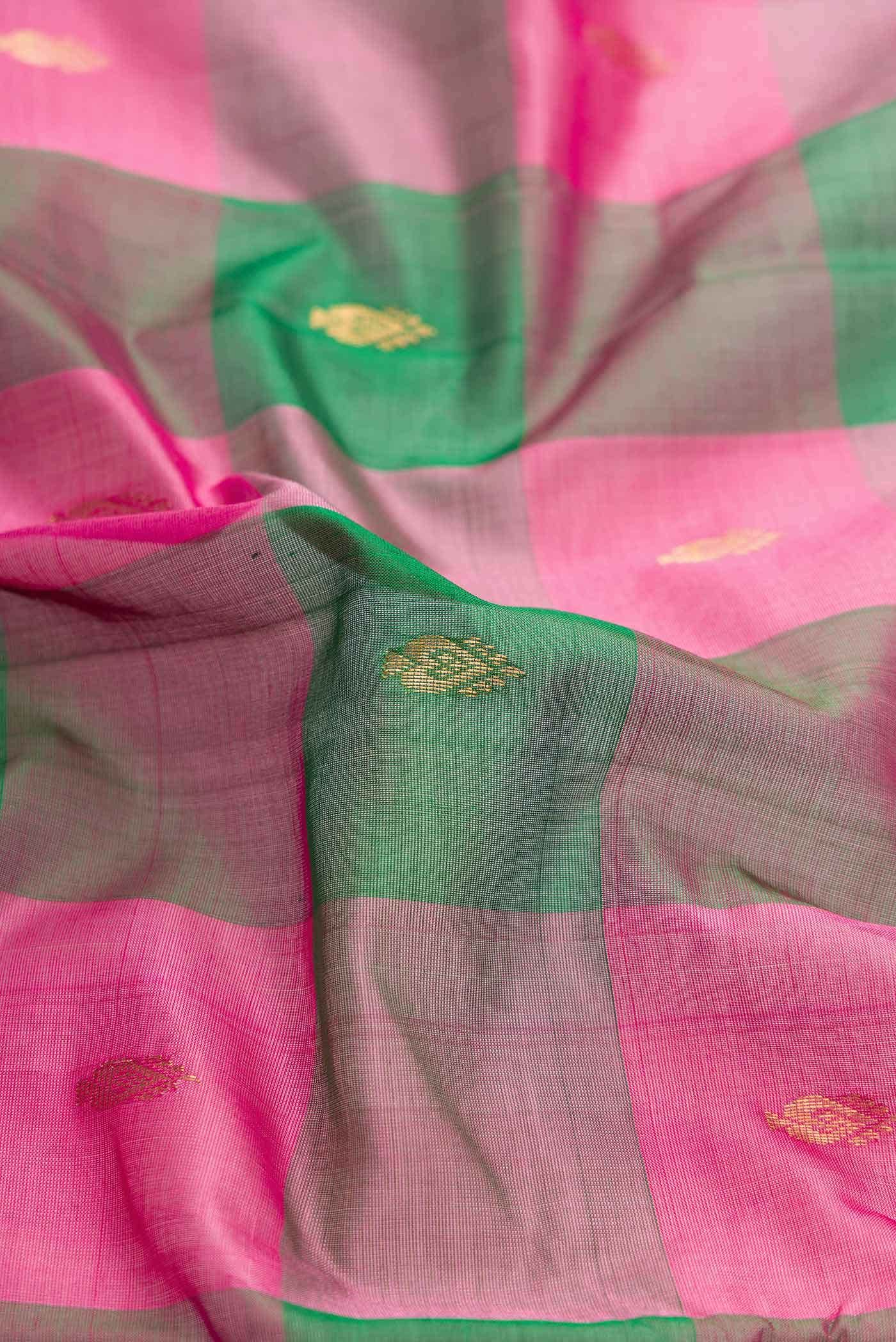 Pink and Green Dual Tone Silk Cotton Saree