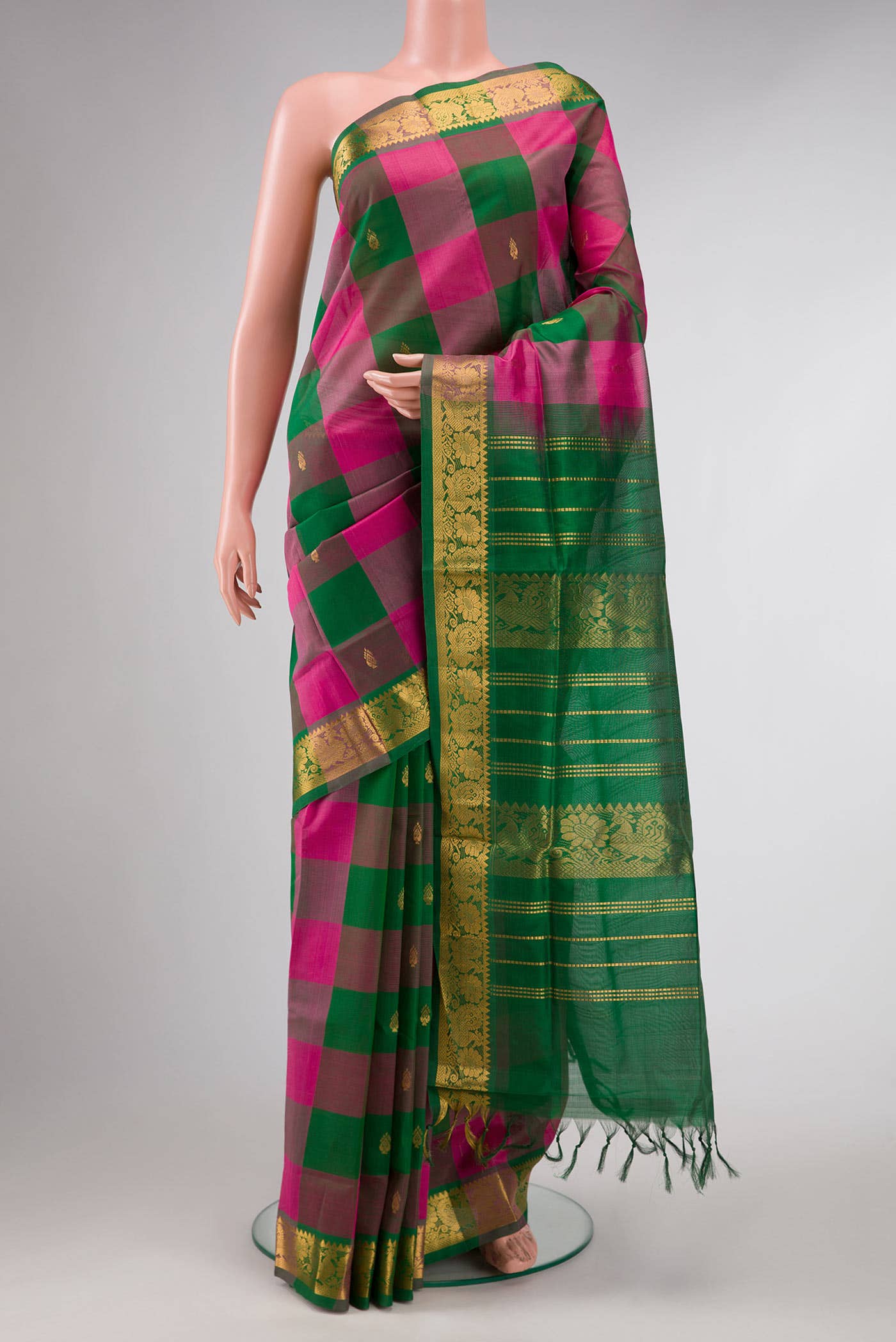 Pink and Green Dual Tone Silk Cotton Saree