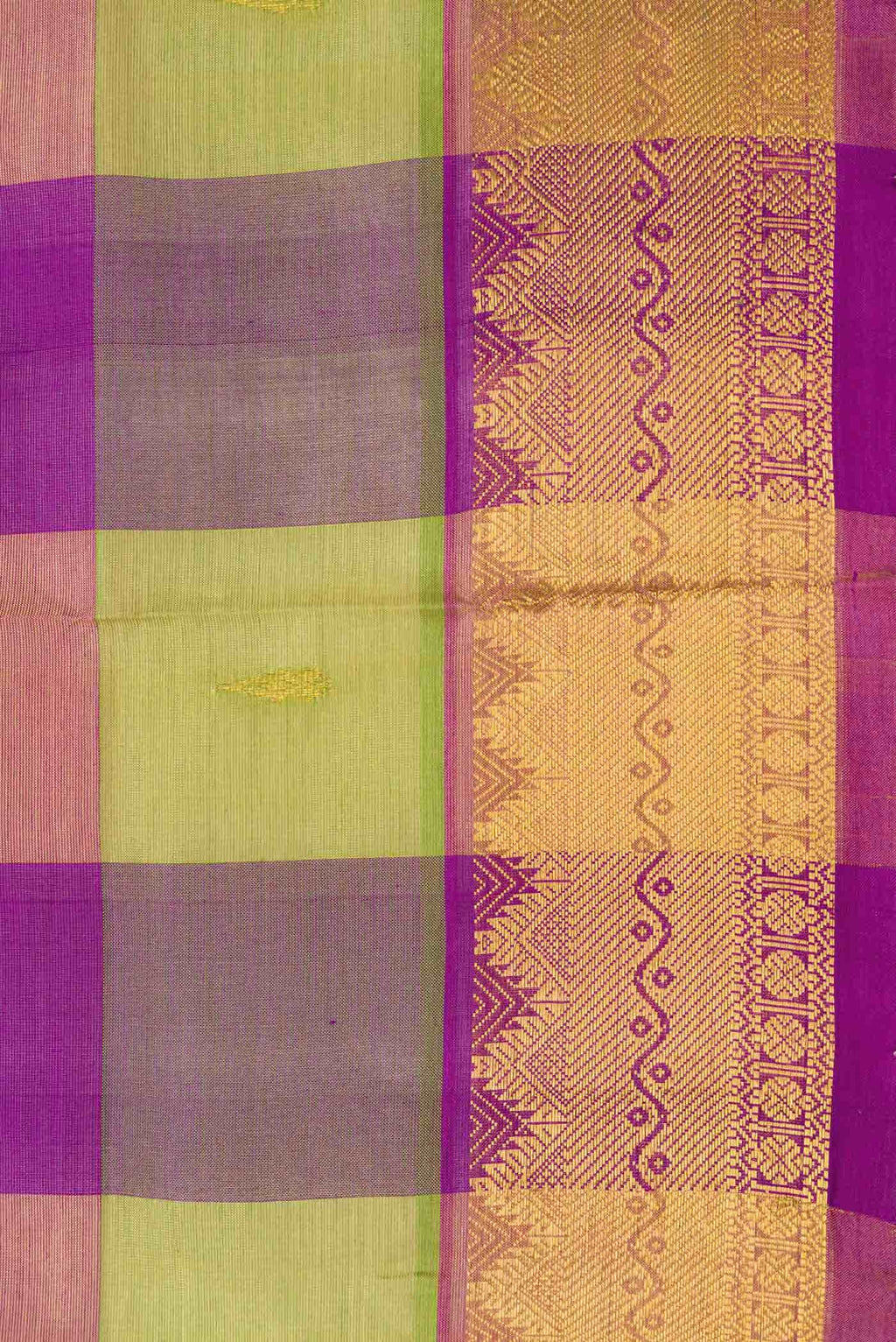 Parrot Green and Purple Dual Tone Silk Cotton Saree