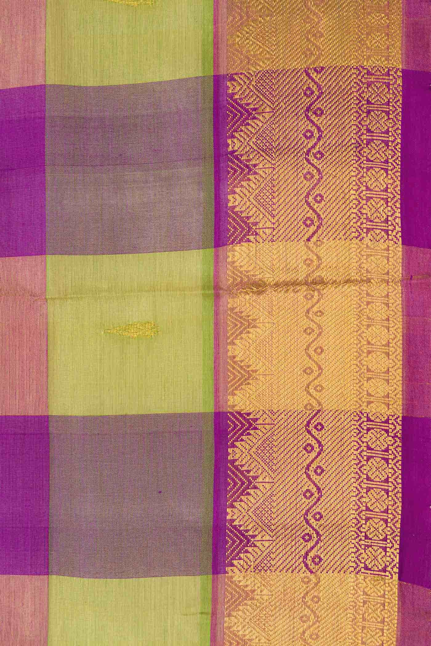 Parrot Green and Purple Dual Tone Silk Cotton Saree