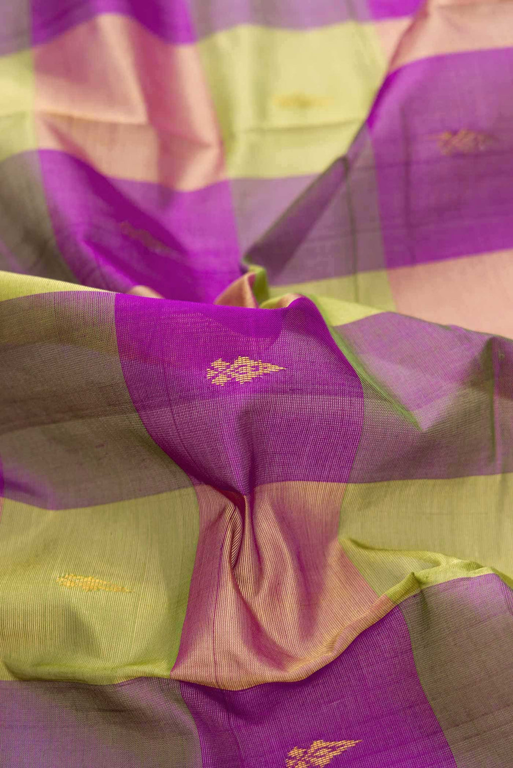 Parrot Green and Purple Dual Tone Silk Cotton Saree