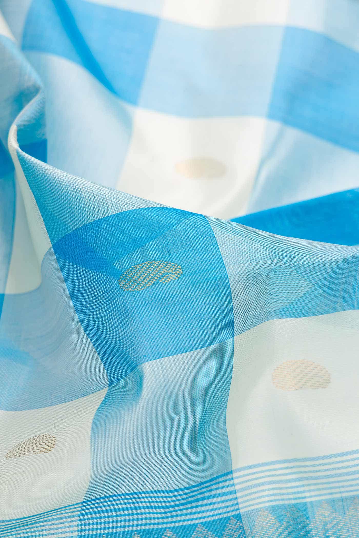 Sky Blue and Off White Dual Tone Silk Cotton Saree