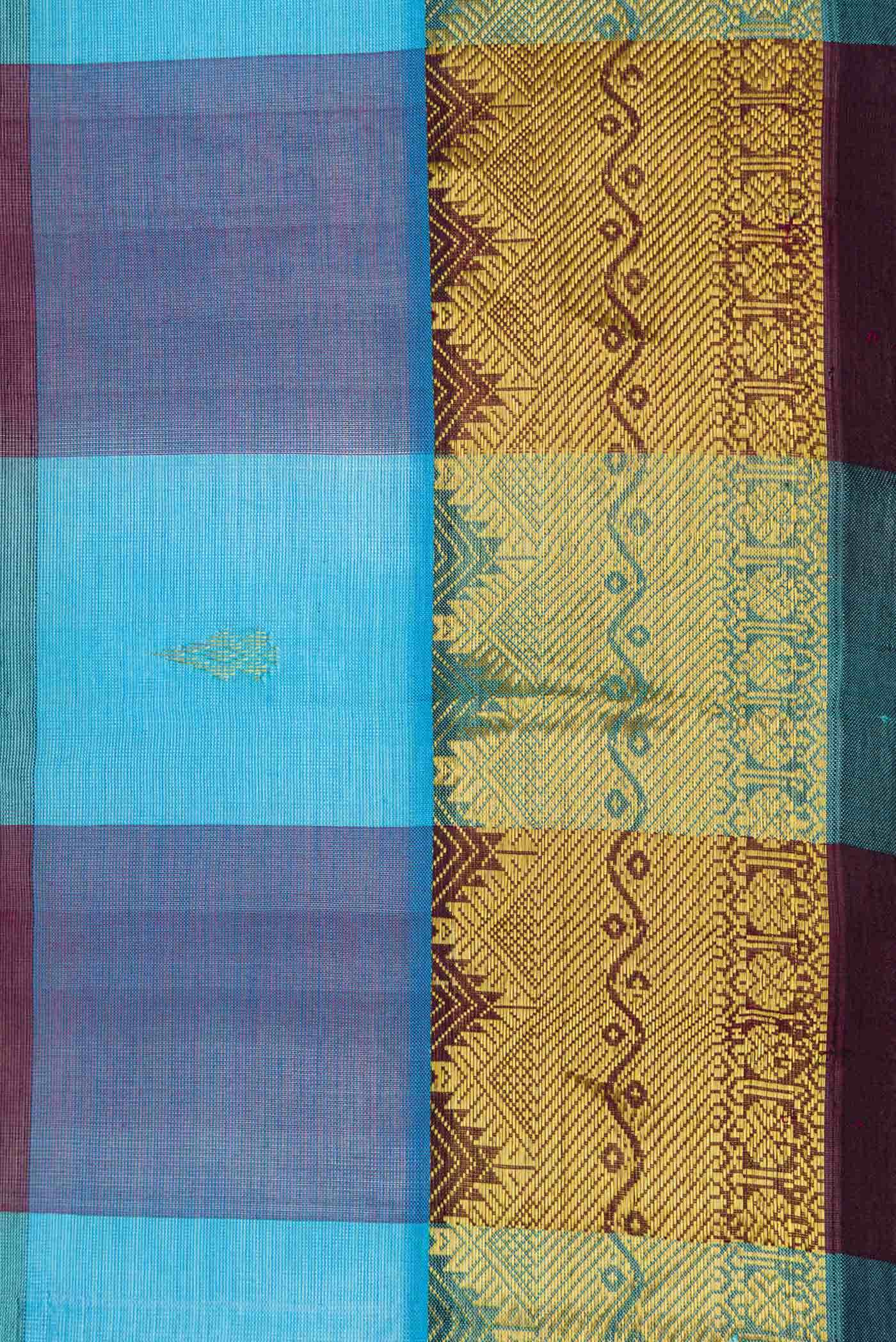 Sky Blue and Coffee Brown Dual Tone Silk Cotton Saree