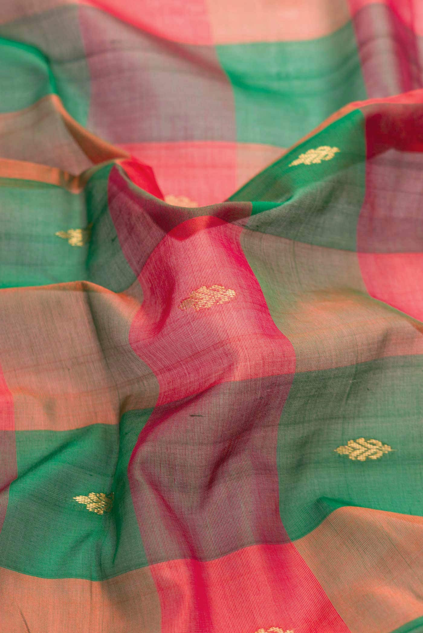 Orange and Green Dual Tone Silk Cotton Saree