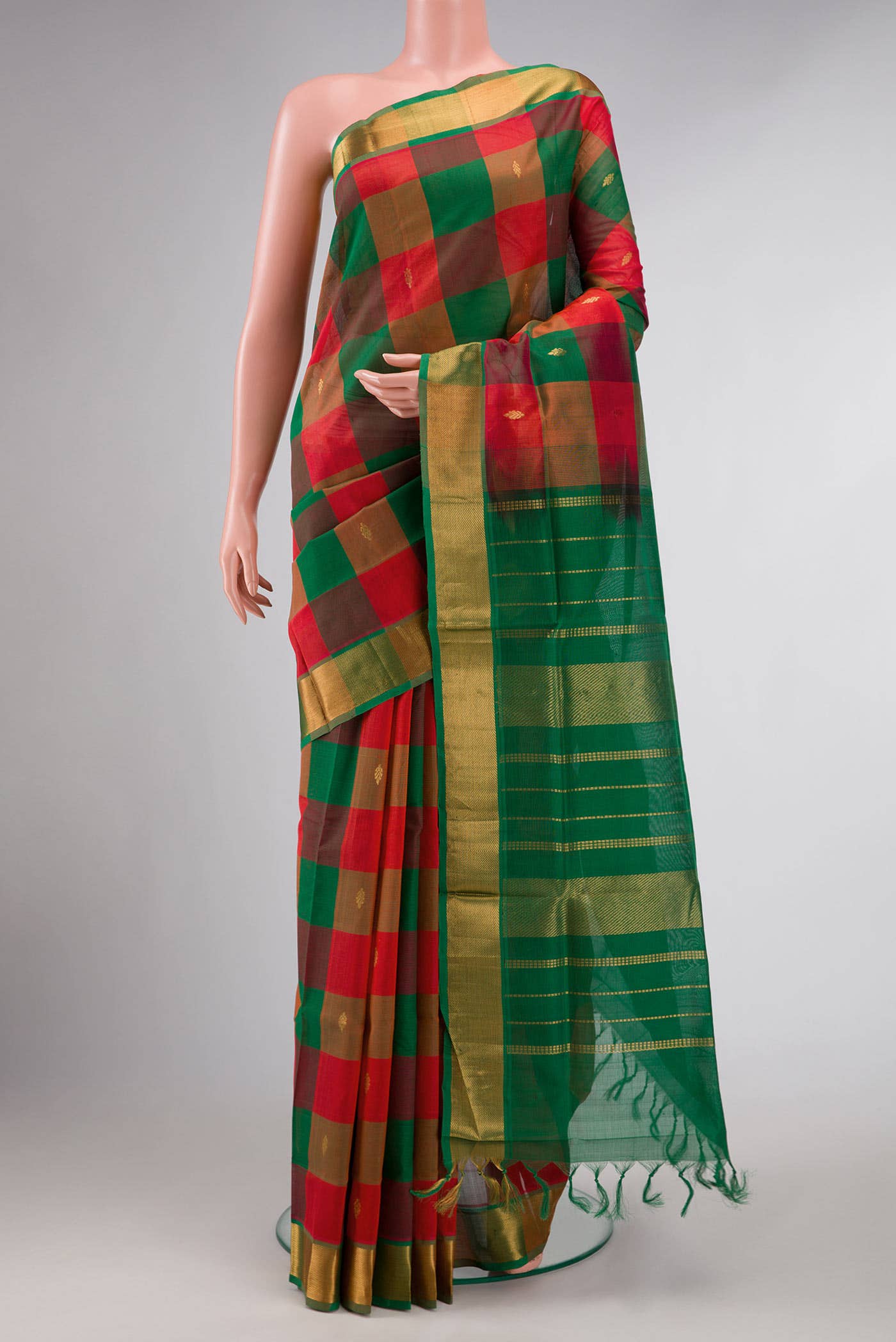 Orange and Green Dual Tone Silk Cotton Saree