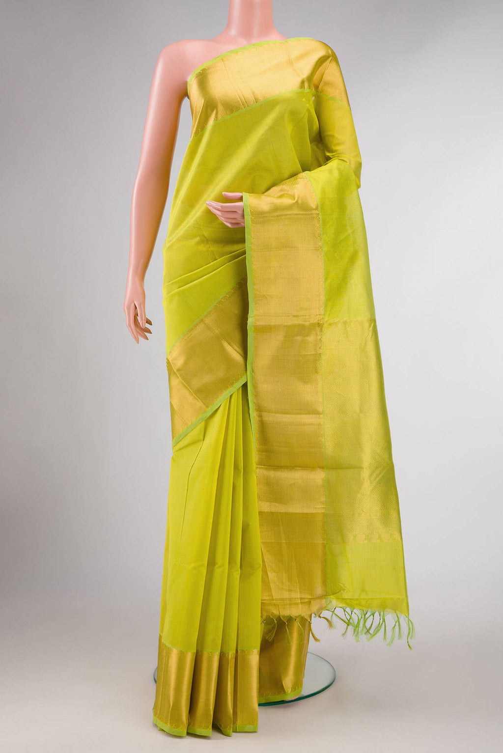 Parrot Green Dual Tone Silk Cotton Saree