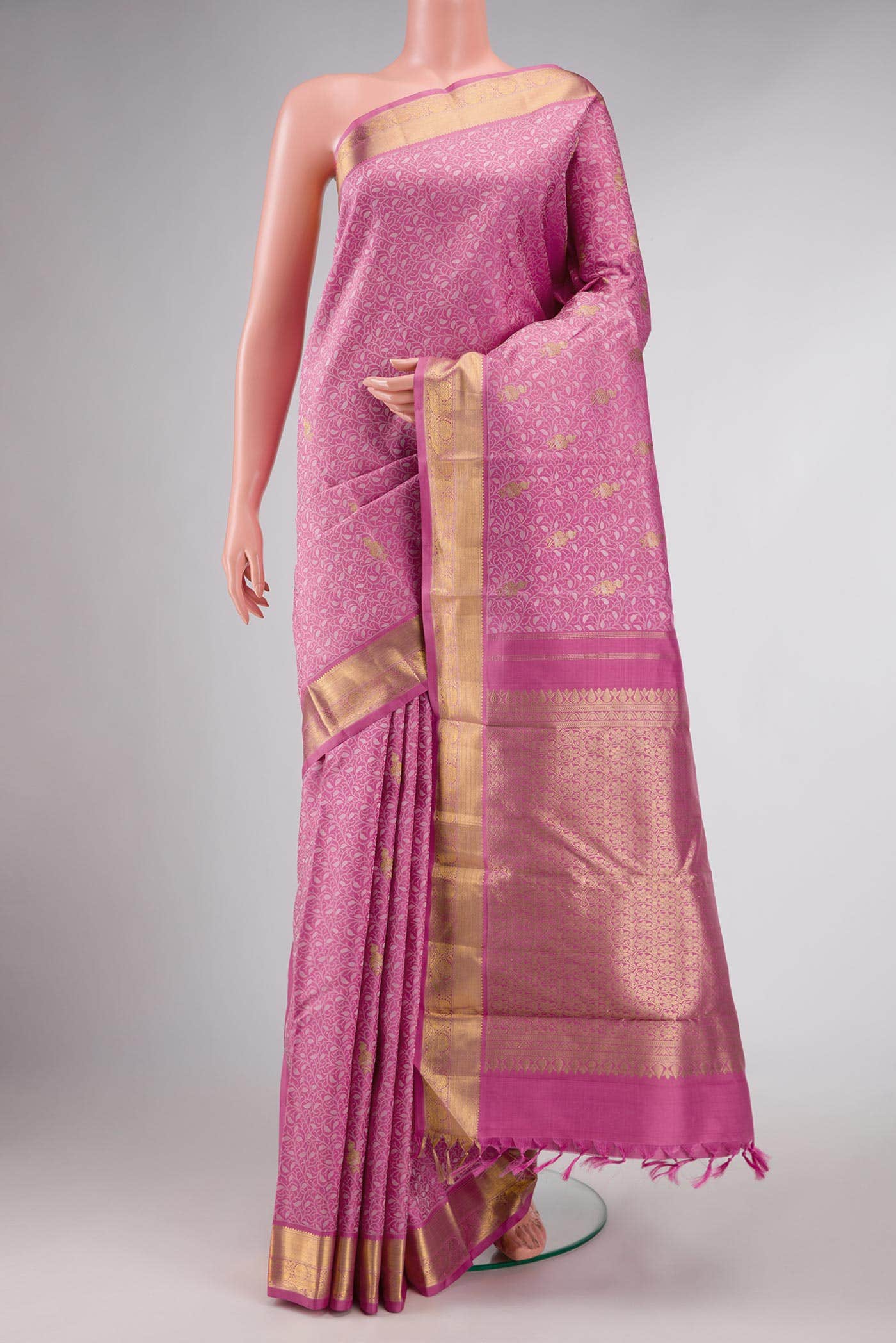 Pure Silk Pure Zari Pink Dual Tone Kanchipuram Saree