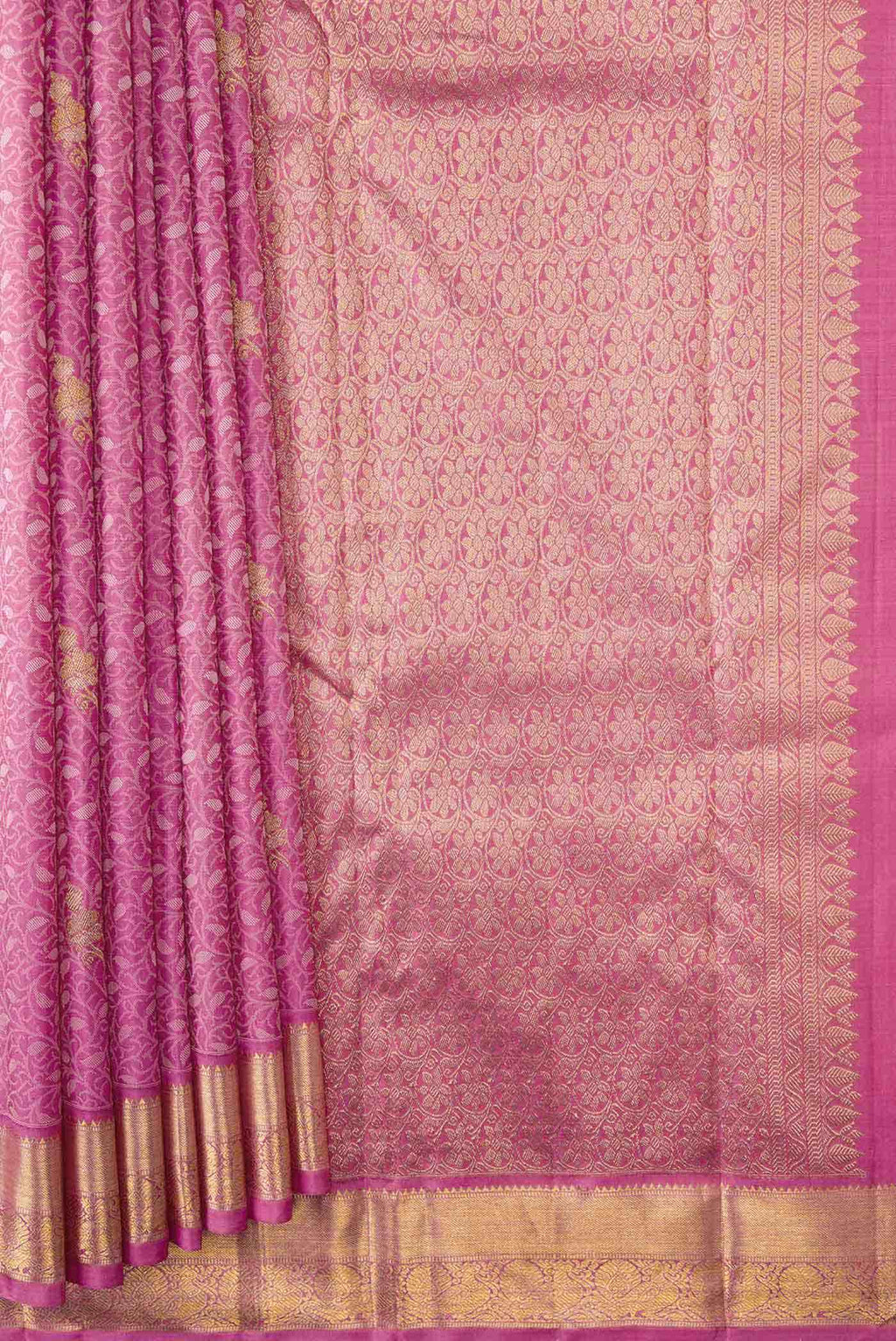 Pure Silk Pure Zari Pink Dual Tone Kanchipuram Saree