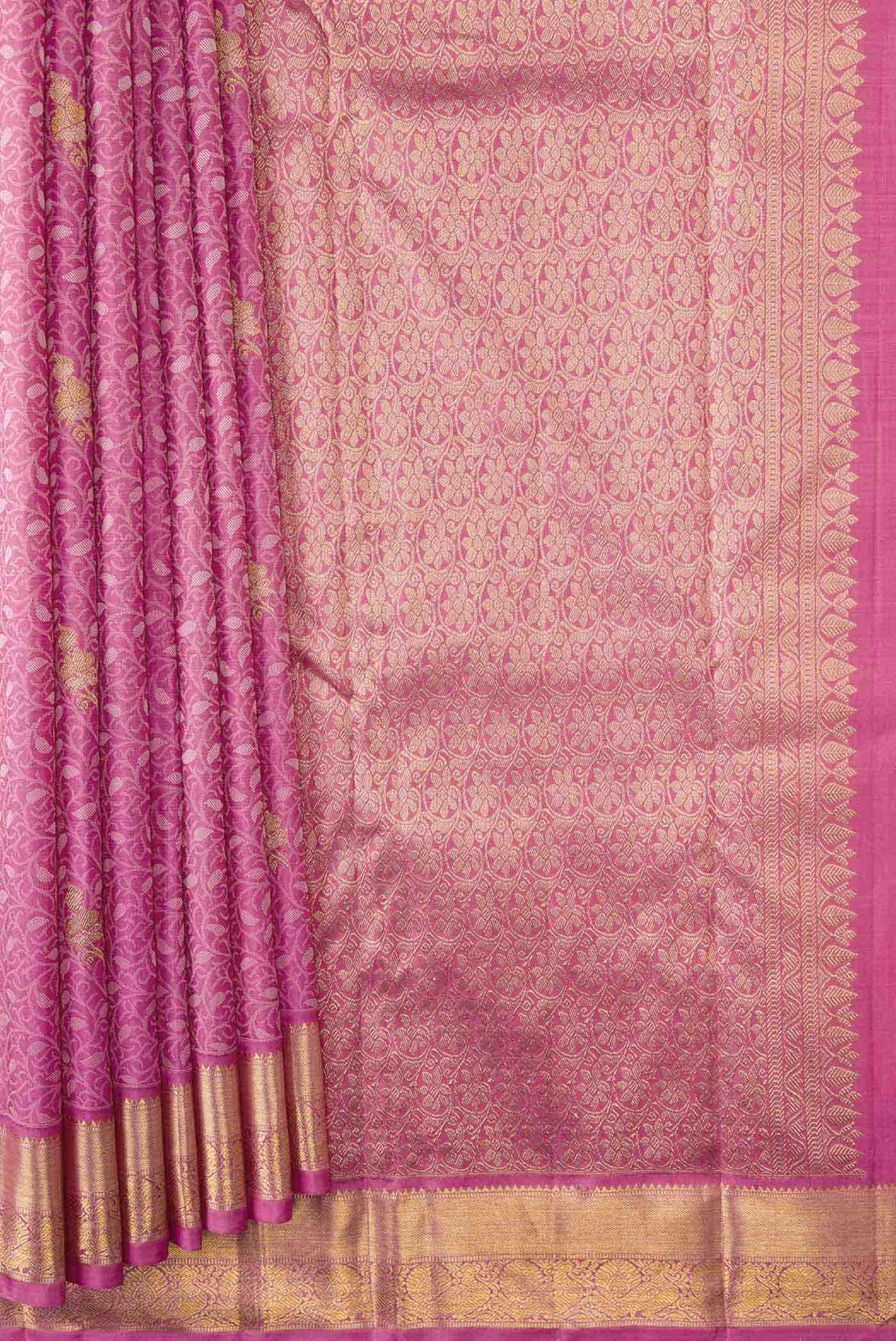 Pure Silk Pure Zari Pink Dual Tone Kanchipuram Saree